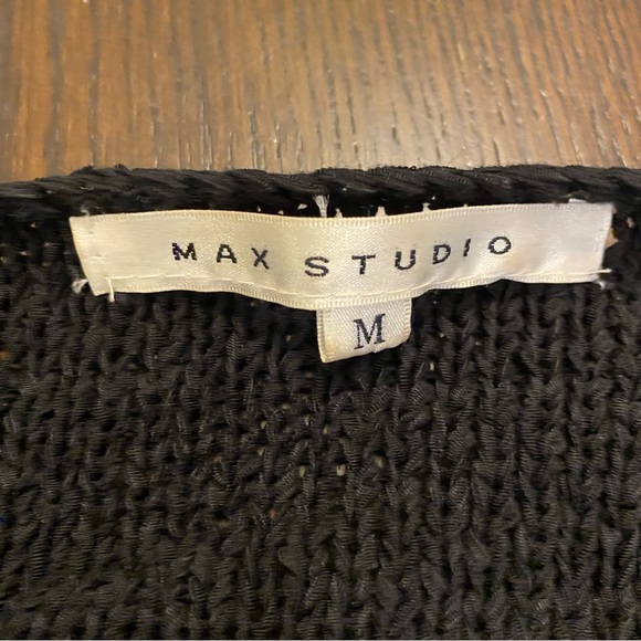 VTG Y2K Max Studio Black Open Knit Fringe V-neck Sweater Top Size Medium - Picture 2 of 9